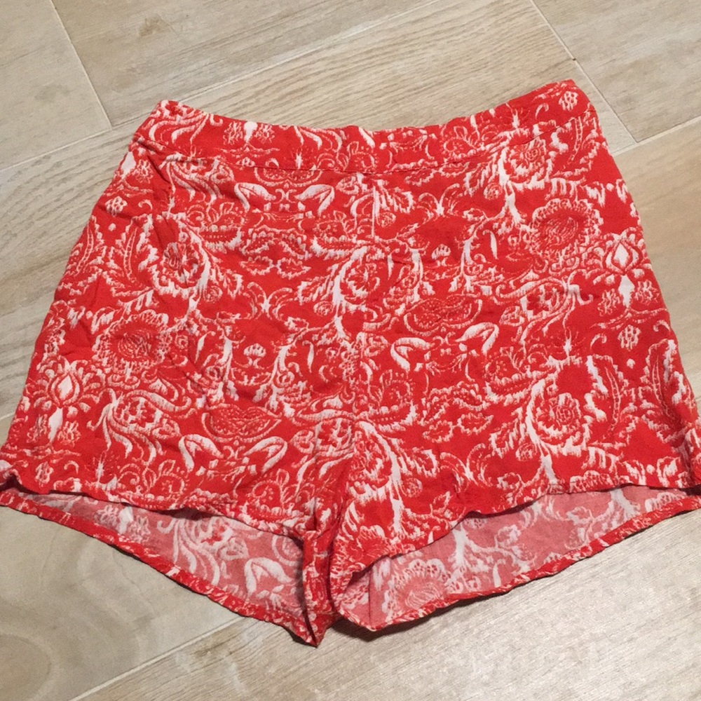 Red Patterned High-Waisted Shorts